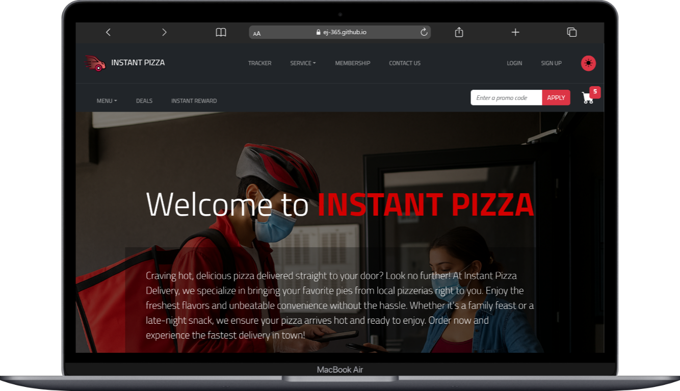 instant pizza webpage image